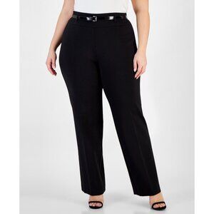 Kasper Womens Plus Compression High Rise Leather Belted Pants Black Size 3X NWT